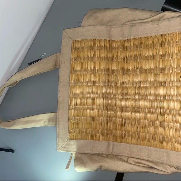 Sun N’ Sand Large Tan Woven Straw / Tissu Tote Bag / Beach bag sunnsand - Picture 4 of 16